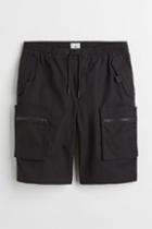 H & M - Relaxed Fit Ripstop Cargo Shorts - Black