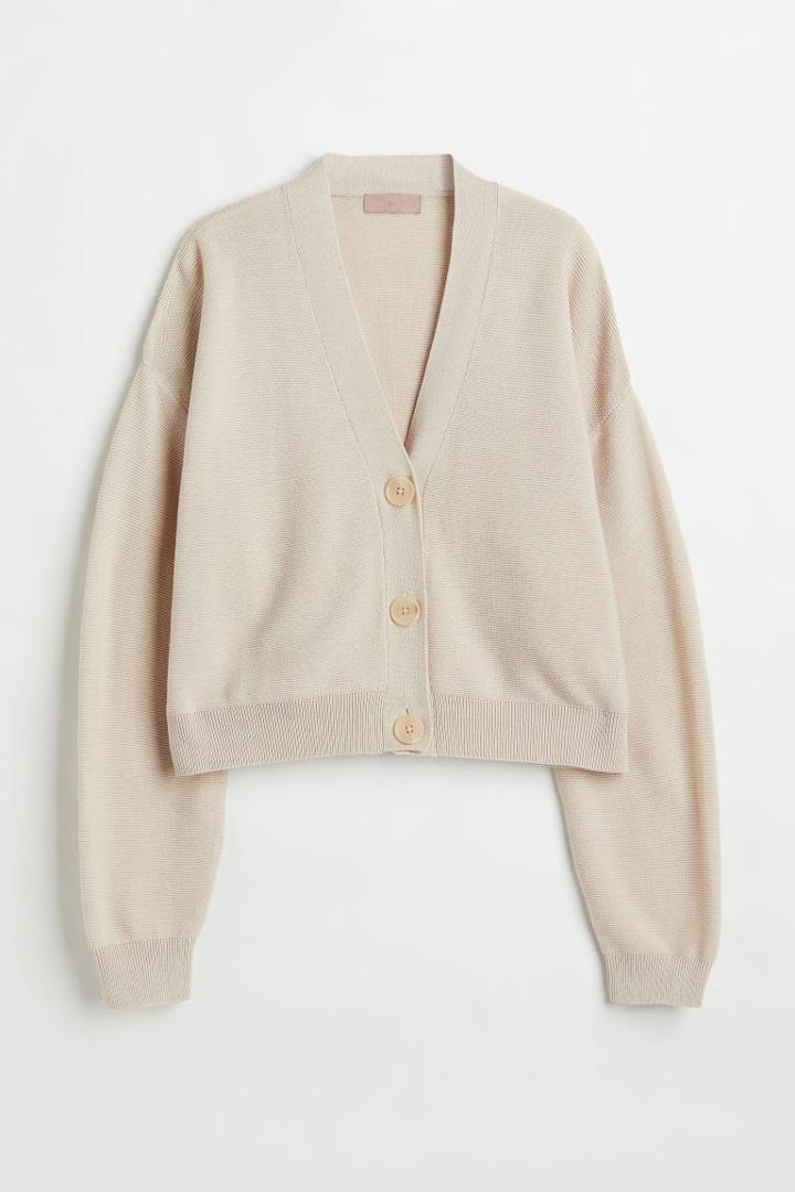 H & M - Garter-stitched Knit Cardigan - Beige