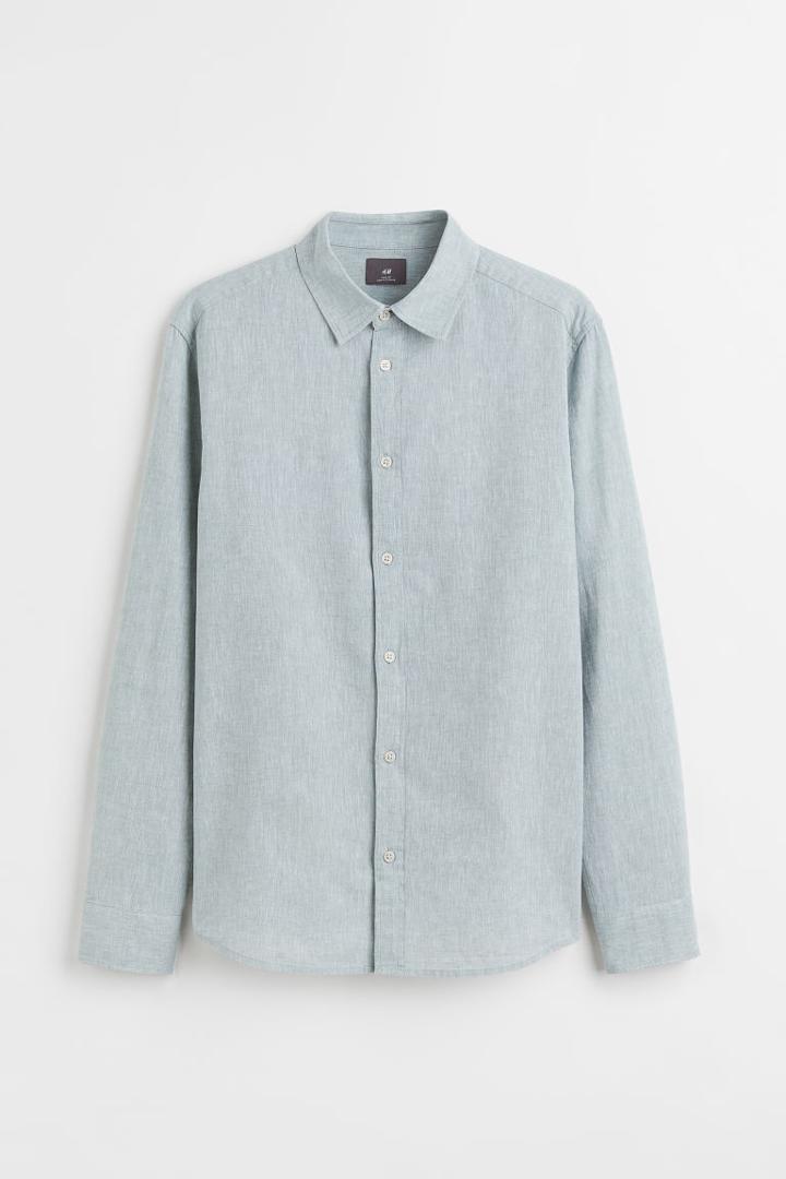 H & M - Linen-blend Slim Fit Shirt - Green