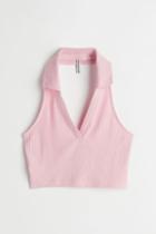 H & M - Halterneck Top With Collar - Pink