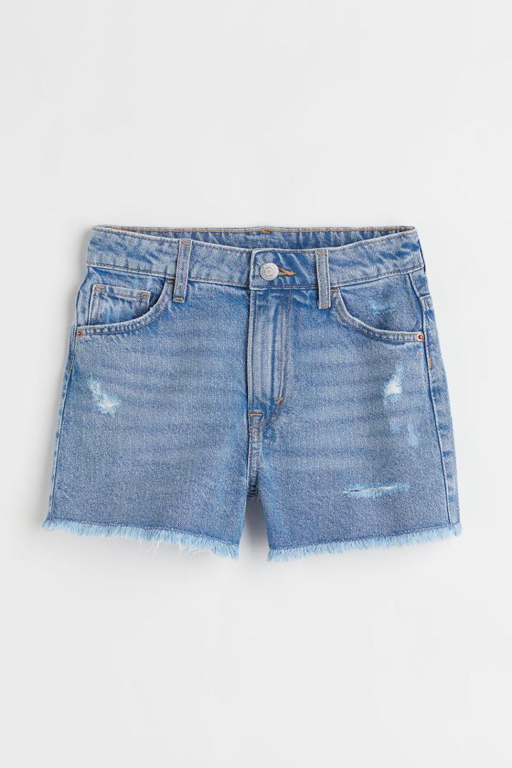 H & M - Relaxed Fit High Denim Shorts - Blue