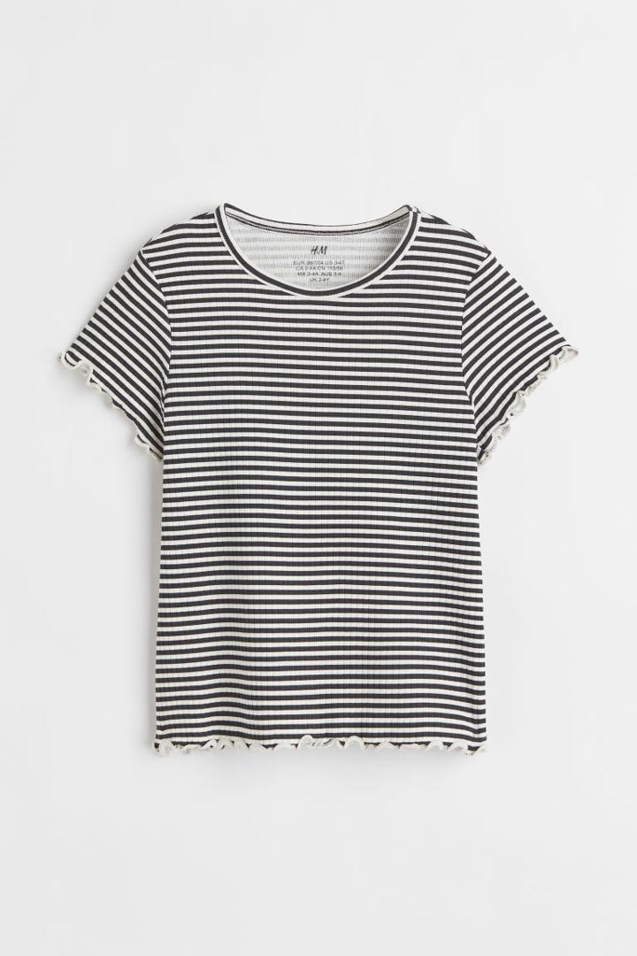 H & M - Ribbed Cotton Jersey Top - Gray
