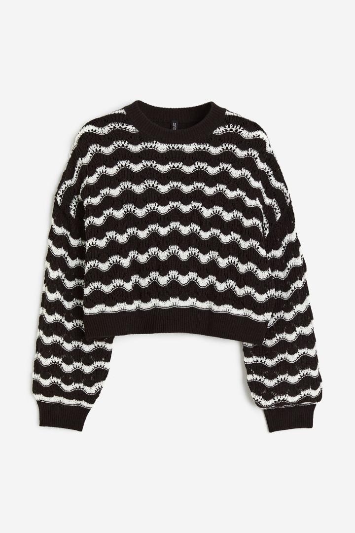 H & M - Pointelle-knit Sweater - Black