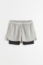 H & M - Regular Fit Double-layered Sports Shorts - Gray