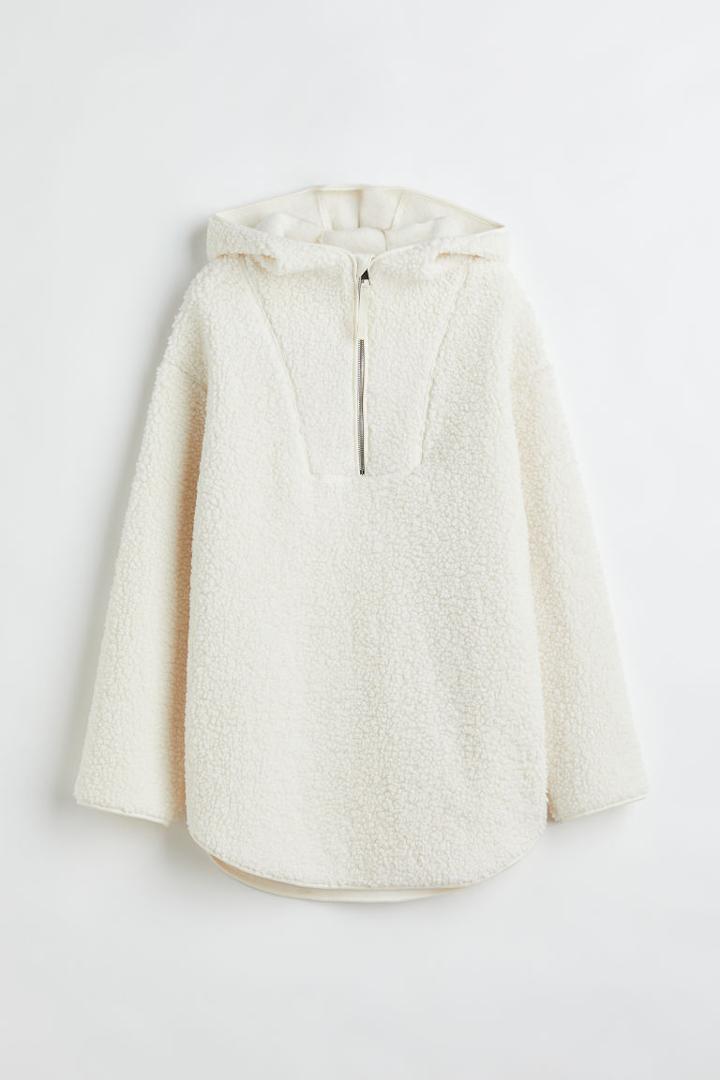 H & M - Oversized Fleece Hoodie - White