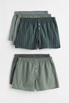 H & M - 5-pack Woven Cotton Boxer Shorts - Green