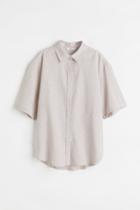 H & M - Short-sleeved Linen-blend Shirt - Beige