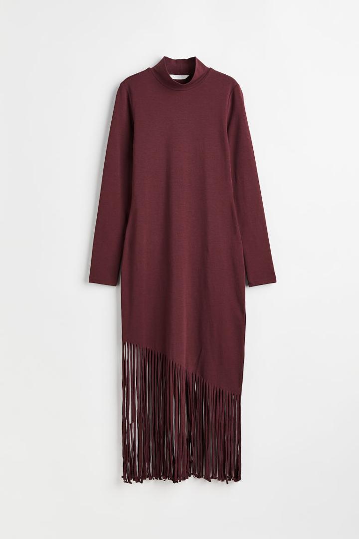 H & M - Fringe-trimmed Dress - Red