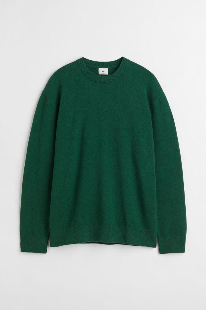 H & M - Relaxed Fit Fine-knit Sweater - Green