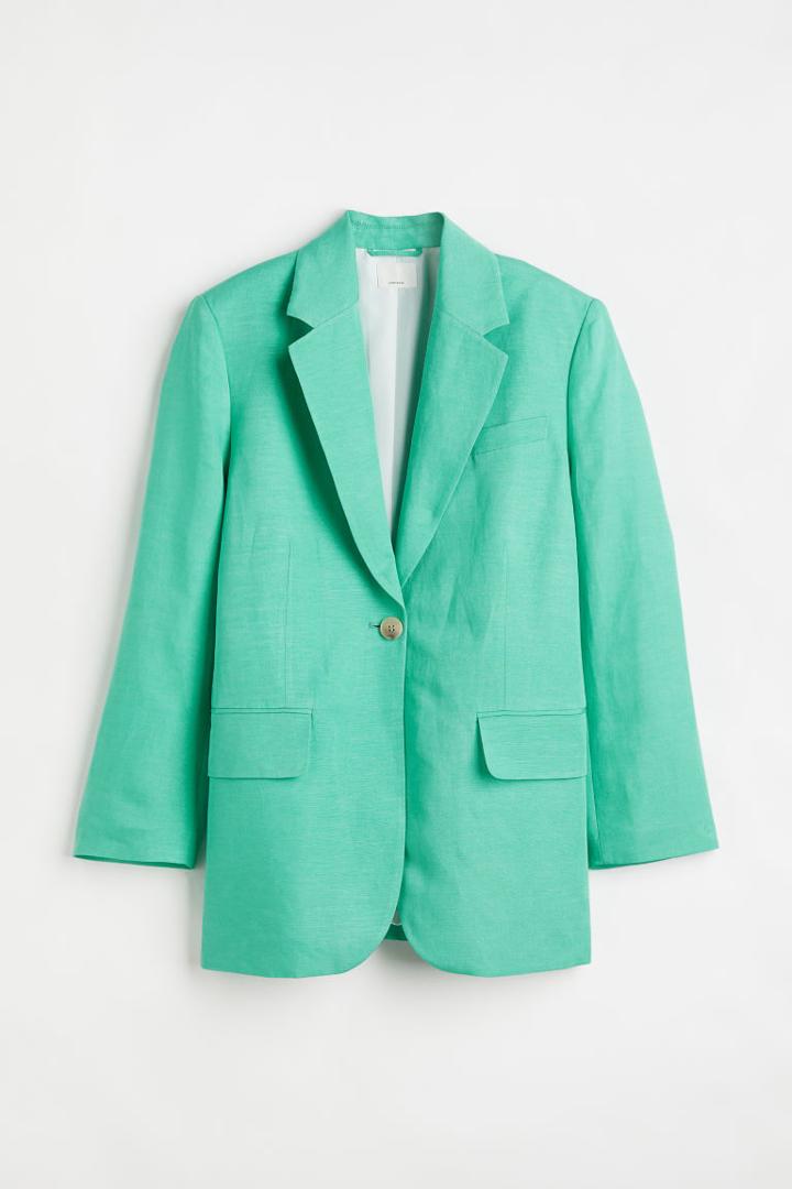H & M - Oversized Linen-blend Jacket - Green