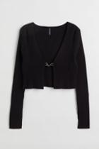H & M - Rib-knit Crop Cardigan - Black
