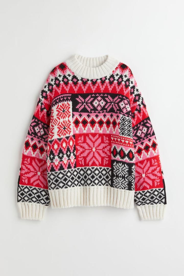 H & M - Jacquard-knit Sweater - Pink