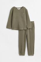 H & M - 2-piece Waffle Cotton Jersey Set - Green