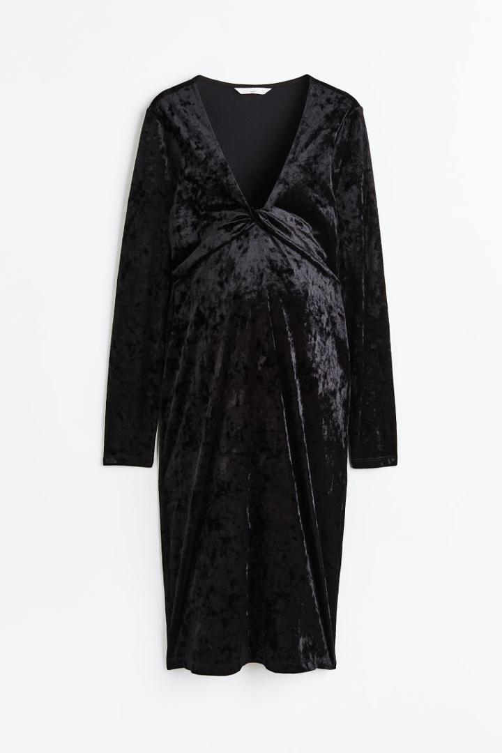 H & M - Mama Knot-detail Velour Dress - Black