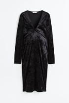 H & M - Mama Knot-detail Velour Dress - Black