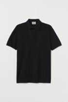 H & M - Slim Fit Silk-blend Polo Shirt - Black