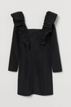 H & M - Flounce-trimmed Dress - Black