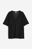 H & M - V-neck Linen Jersey T-shirt - Black