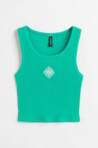 H & M - Embroidered-detail Sleeveless Top - Green