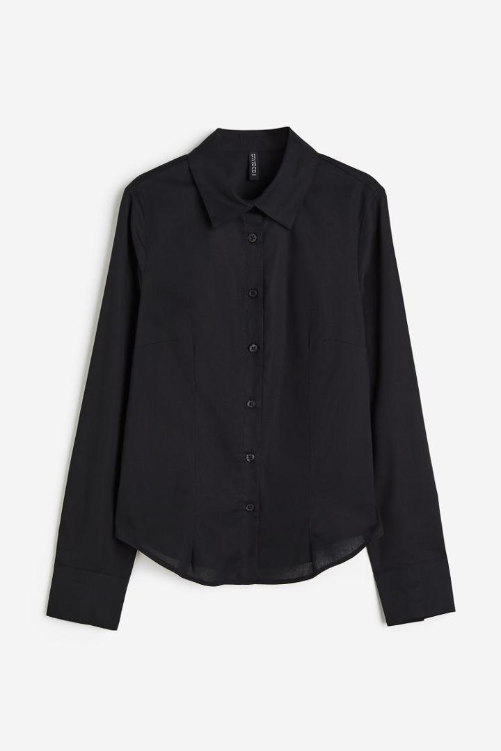 H & M - Fitted Poplin Shirt - Black