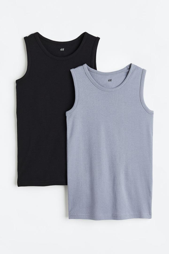 H & M - 2-pack Cotton Tank Tops - Gray