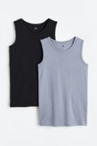 H & M - 2-pack Cotton Tank Tops - Gray