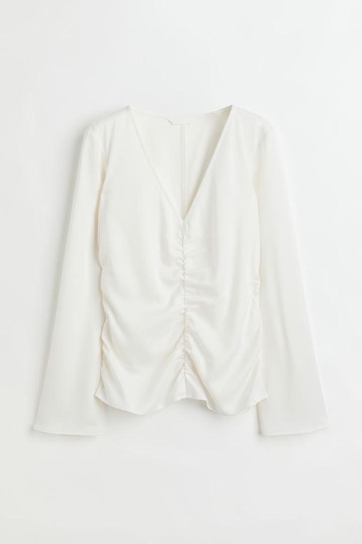 H & M - Gathered Blouse - White