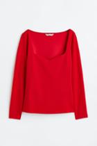 H & M - Fitted Jersey Top - Red