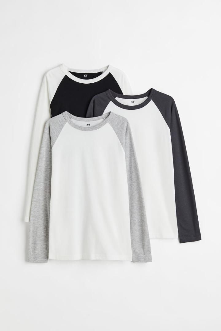 H & M - 3-pack Long-sleeved Shirts - White