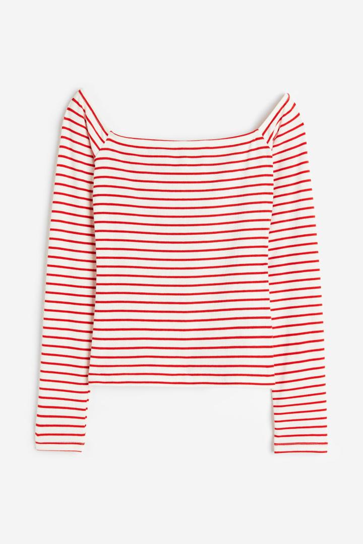 H & M - Ribbed Off-the-shoulder Top - Red