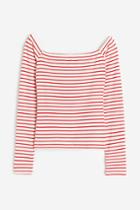 H & M - Ribbed Off-the-shoulder Top - Red