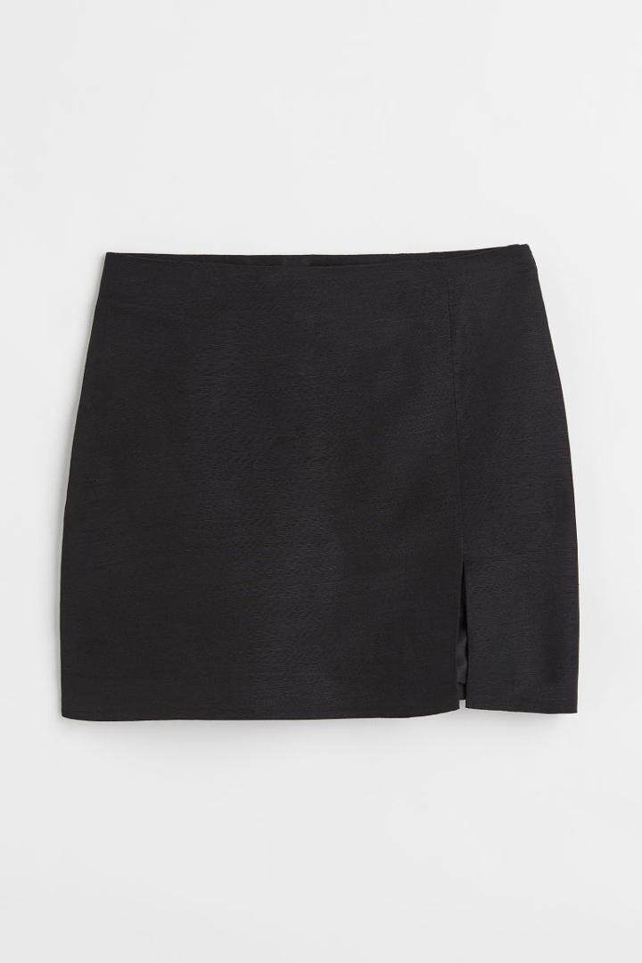 H & M - Short Linen-blend Skirt - Black