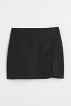 H & M - Short Linen-blend Skirt - Black