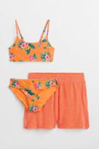 H & M - 3-piece Bikini And Shorts Set - Orange