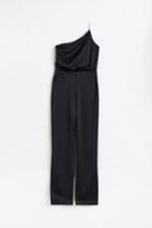 H & M - Rhinestone-strap One-shoulder Jumpsuit - Black
