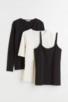 H & M - Mama 3-pack Cotton Nursing Tops - Black
