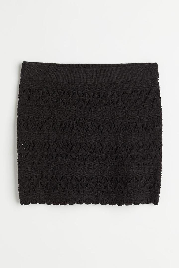 H & M - Short Crochet-look Skirt - Black