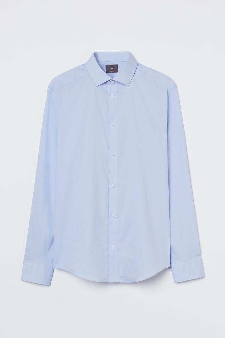 H & M - Slim Fit Stretch Shirt - Blue