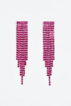H & M - Long Rhinestone Earrings - Pink