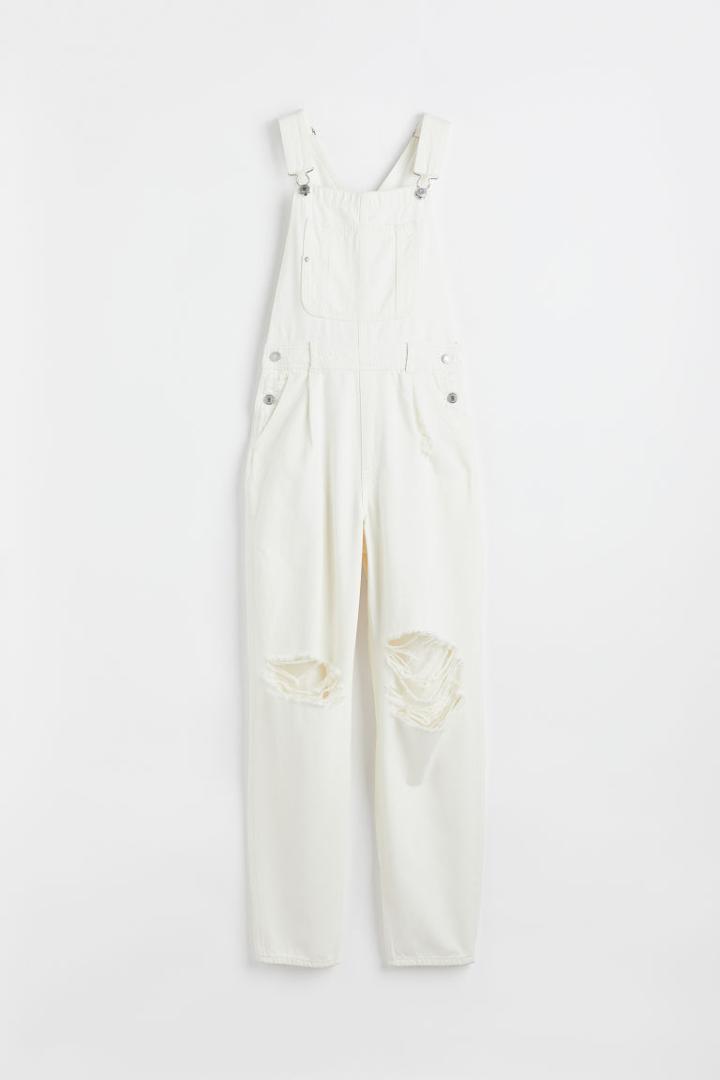 H & M - Mom Fit Denim Overalls - White