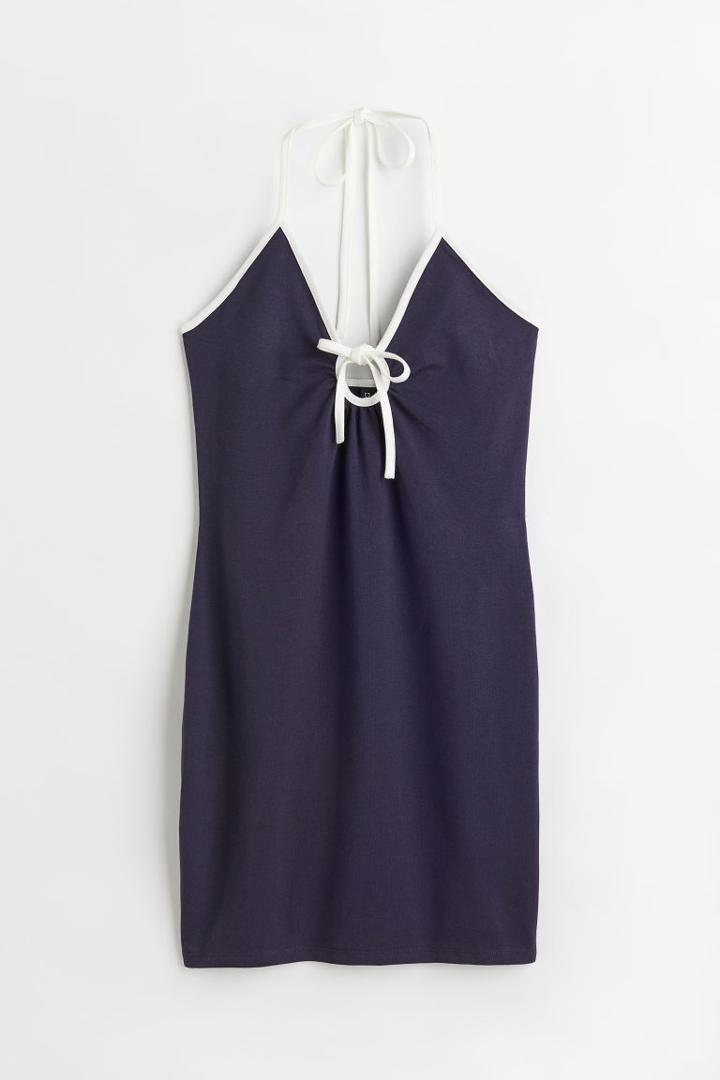 H & M - Tie-detail Halterneck Dress - Blue