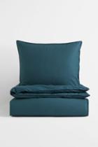 H & M - Washed Cotton Duvet Cover Set - Turquoise