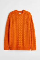 H & M - Relaxed Fit Cable-knit Sweater - Orange