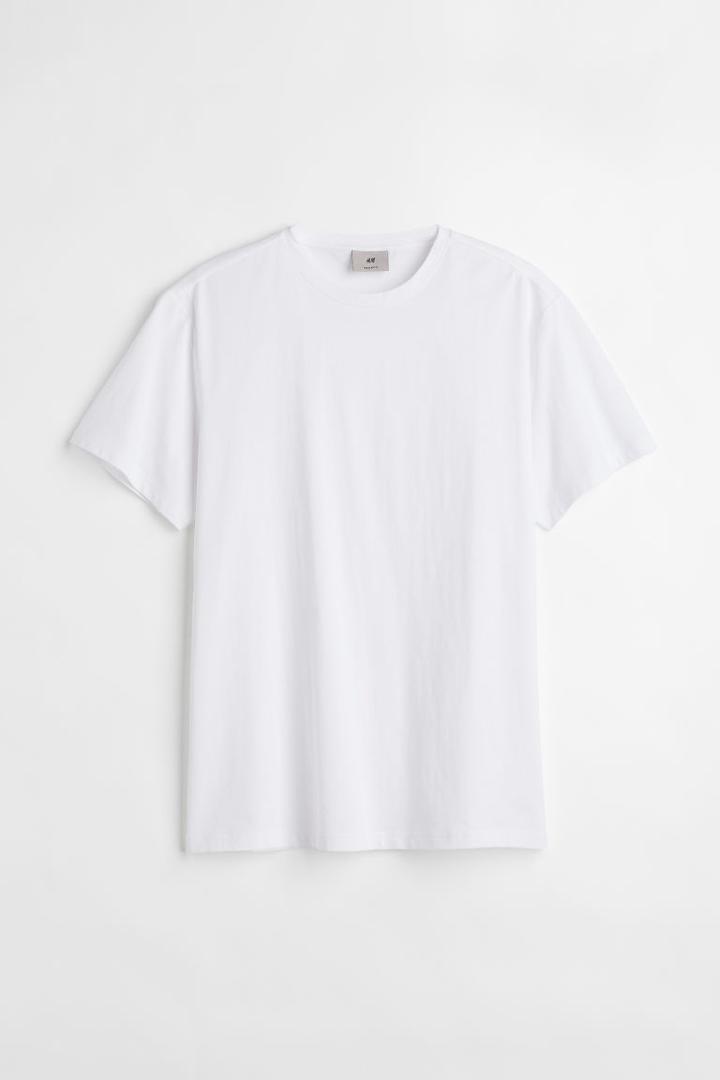 H & M - Regular Fit Pima Cotton T-shirt - White