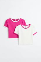 H & M - 2-pack Crop Tops - Pink