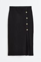 H & M - Button-detail Ribbed Skirt - Black