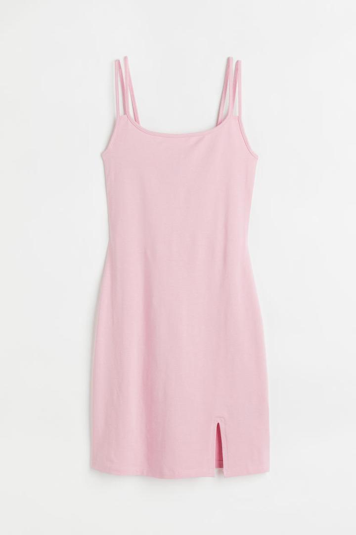 H & M - Fitted Jersey Dress - Pink