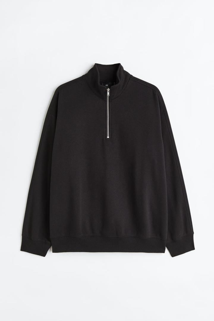 H & M - Relaxed Fit Thermolite Half-zip Sweatshirt - Black