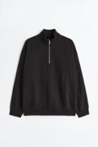 H & M - Relaxed Fit Thermolite Half-zip Sweatshirt - Black
