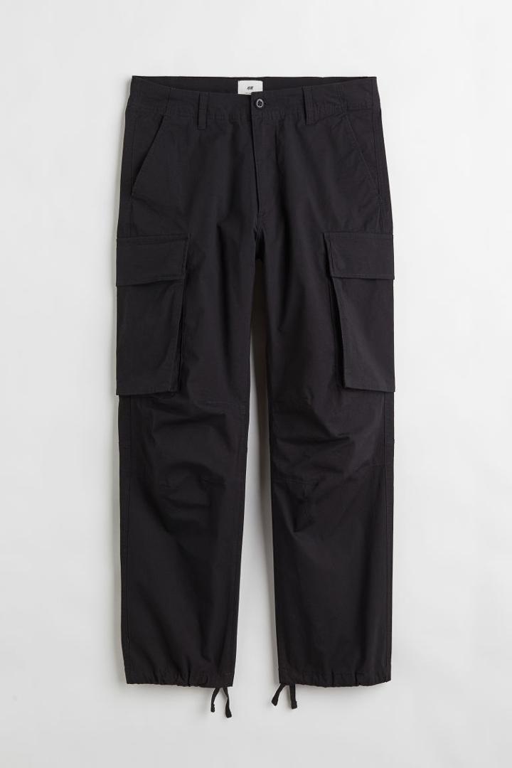 H & M - Relaxed Fit Cotton Cargo Pants - Black